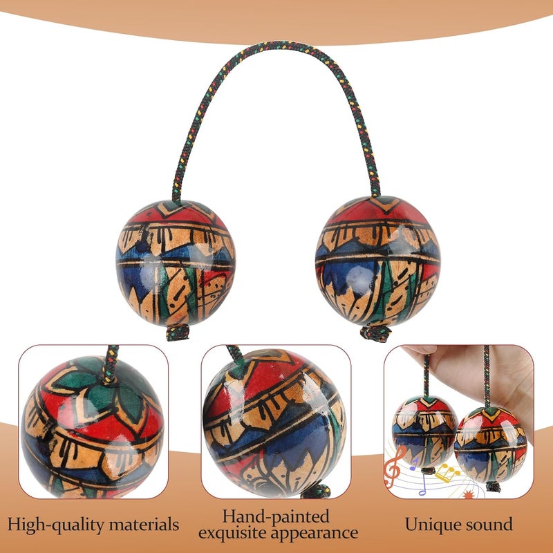 GOGHOST 1 Pack Wooden Hand-Painted Kashaka Shaker, Asalato Instrument Rhythmic Ball, Adjustable Length African Shakers, Traditional Aslatuas Double Balls Hand Percussion for Performances - Image 3